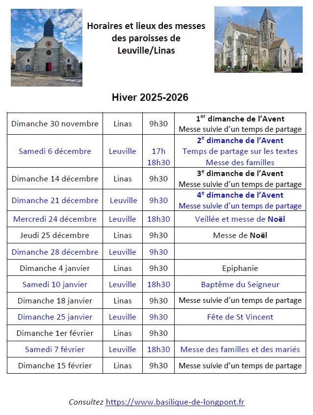 Horaires Hiver