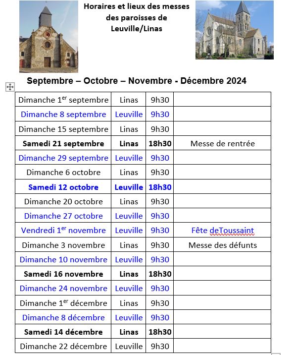 Horaires messes automne 2024