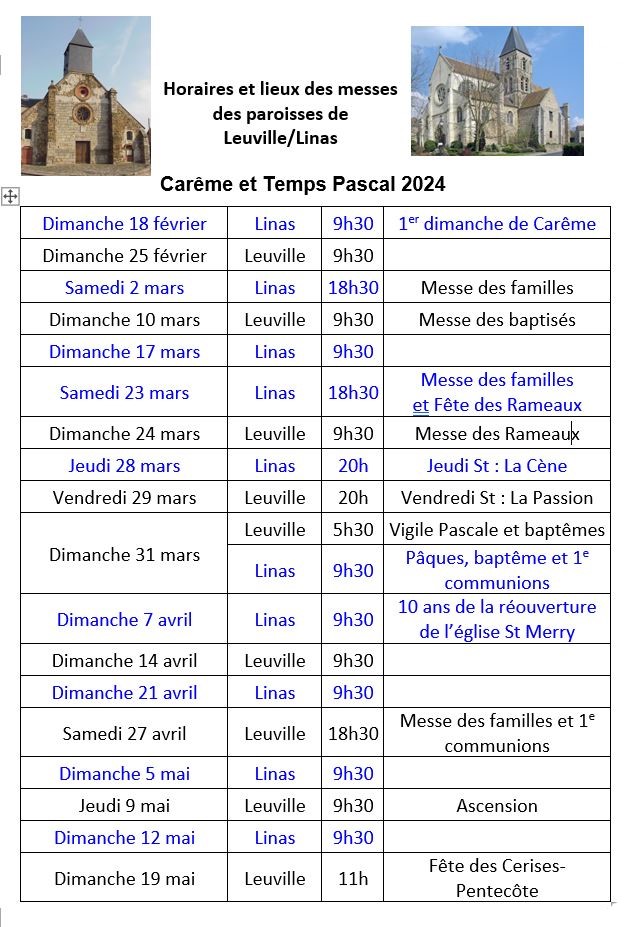 Horaires messes tps pascal2024LiLe