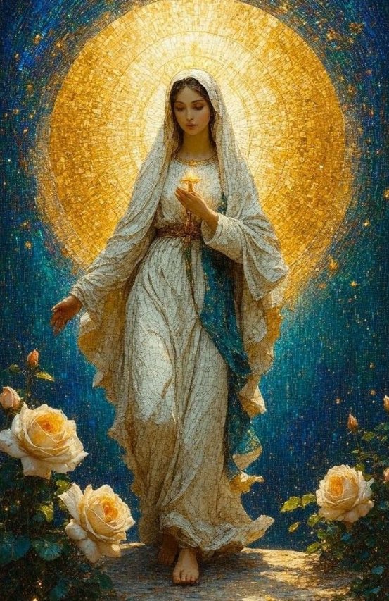 Vierge Marie dans halo de lumière moderne